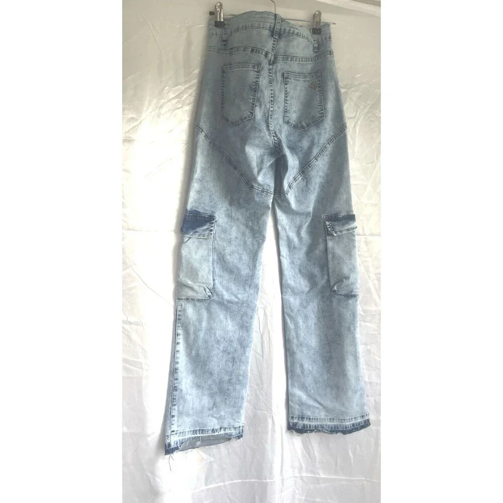 VIP jeans Women’s Size 28 Wide Leg Cargo Denim Light Blue Baggy y2k